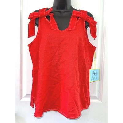 CeCe Coral Red V Neck Shoulder Tie Top size Medium NWT