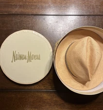 Vintage Neiman Marcus Makins Straw Hat and Hat Box In Original Box
