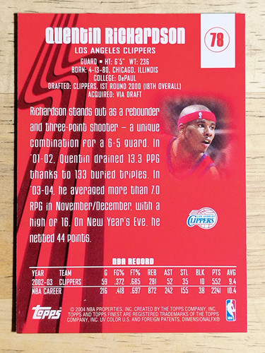 2003-04 Finest #78 Quentin Richardson - Picture 2 of 2