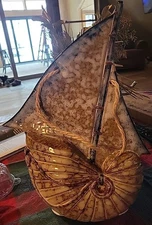 NAUTILCAL DECOR Sea Shell SAILBOAT Ship WALL PLAQUE 15.5 INCHES OCEAN SEASIDE 