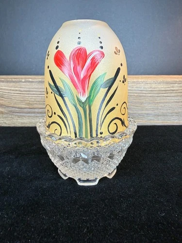 Fenton USA Fairy Lamp Decorated by Phoenix for Super Fenton Exclusive - OOAK