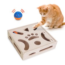 Felt Cat Puzzle Toy Interactive Maze Kitten Box Ball Beige Indoor Play Activity