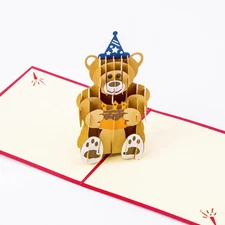 Cute Bear Birthday Popup Card - Pop Up Birthday 3D Greeting Card with Envelope