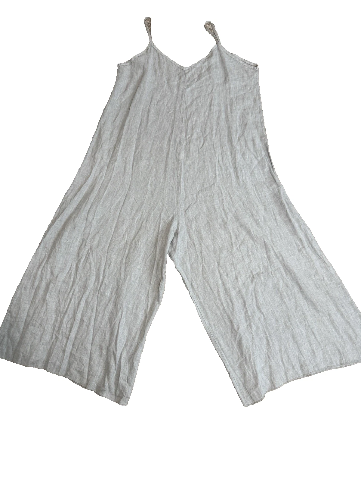 Made In Italy Linen Gray Overalls Straps Lagenlook Oversize Jumpsuit OS Pull on