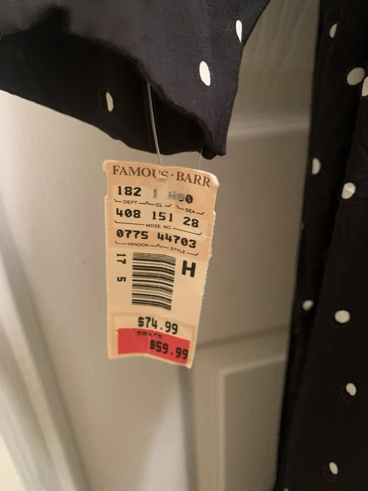 Vintage 90s Ms. Chaus Black White Polka Dot Midi Dress w Ruffle Bottom Size 12 - Image 4 of 4