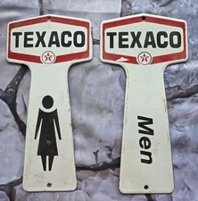 2-LARGE VINTAGE TEXACO PORCELAIN SIGN BATHROOM KEY FOB LADIES BATHROOM 12"×6"