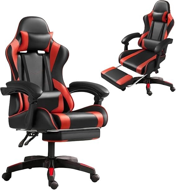 Chaise gaming avec repose-pieds télescopique fauteuil de bureau gamer bicolore