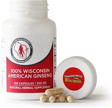 American Ginseng Capsules 100% Pure, Energy Boster-No Fillers or Binders