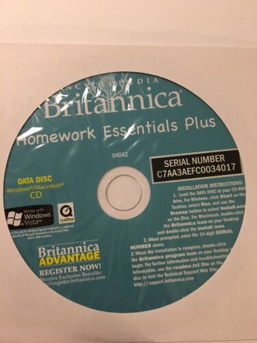 Encyclopedia Britannica Homework Essentials  Plus CD-Data Disc-Win/Mac-04042RARE - Picture 1 of 12