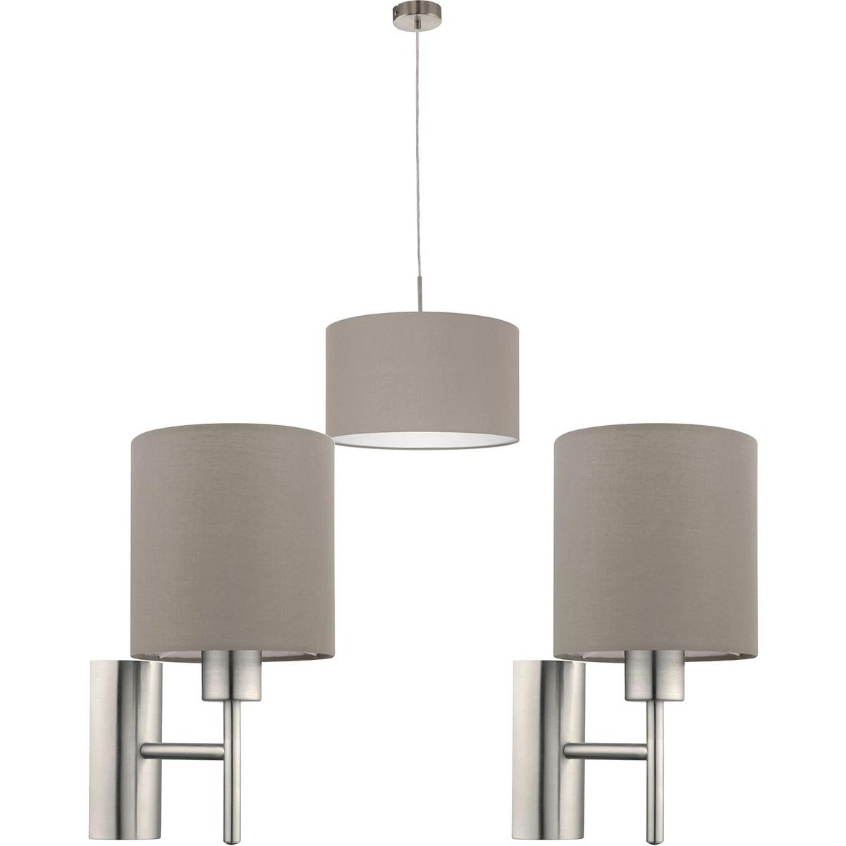 Ceiling Pendant Light 2x Matching Wall Lights Satin Nickel Taupe