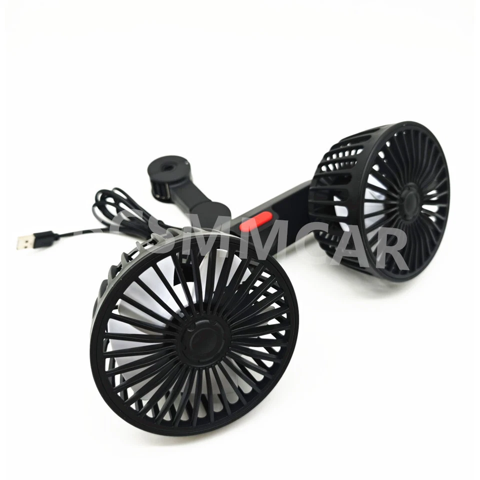 Ventilador de coche de refrigeración 360° doble cabezal giratorio automático reposacabezas ventilador enfriador de cuello negro Foto 3 de 4