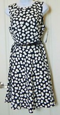 AB Studio Women's Dress Size 10 Black White Dot Tea Belt Fit And Flare Dress