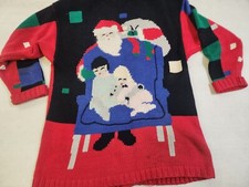 Lisa Nichols Vintage Holiday Christmas Sweater Womens Size Med. Santa Ornaments