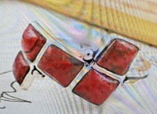 Natural Plum Coral 5 Stone Ring Size 7 in 925 Sterling Silver 5.50 ctw