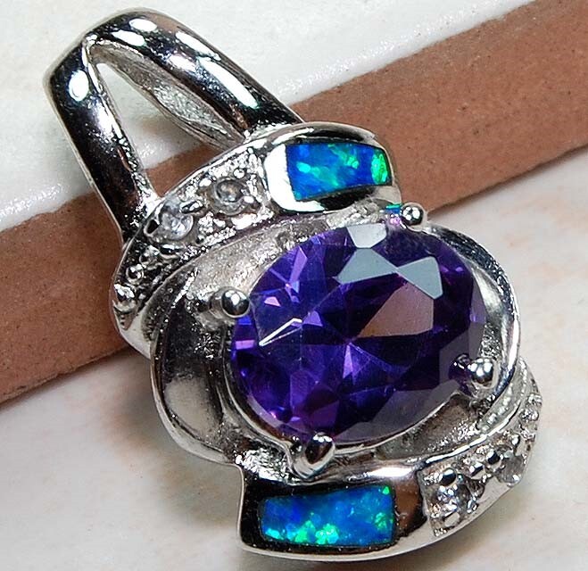 Amethyst & Australian Opal 925 Sterling Silver Pendant OP5