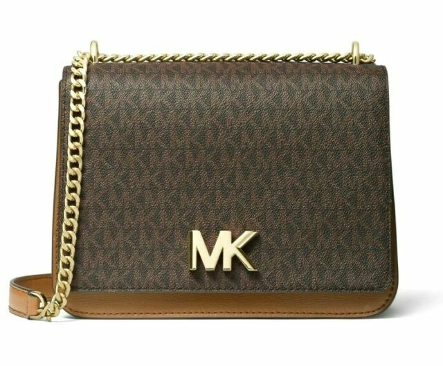 Michael Kors Mott Luggage Leather Brown Signature Flap Shoulder Crossbody Bag