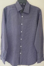 New Theory Men's Regular Fit Striped Dress Shirts 15 1/2 32/33 Navy/Purple M0624