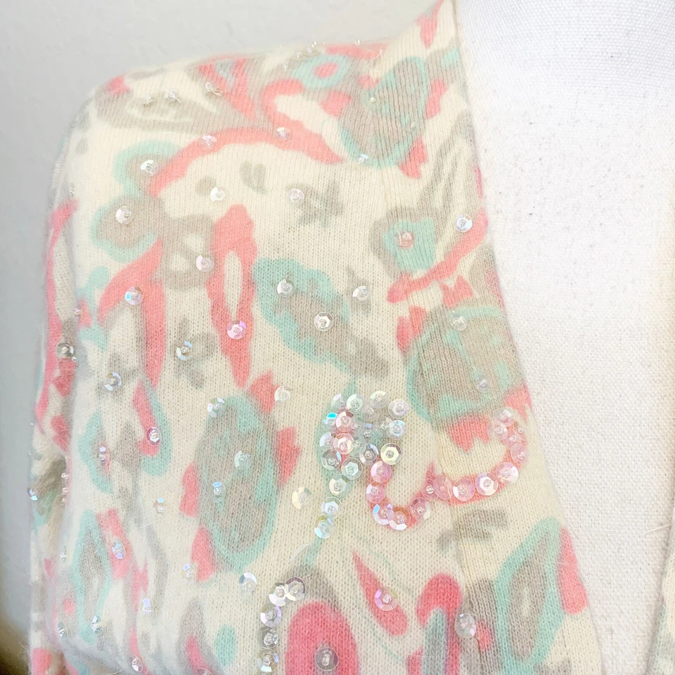 Vintage Outlander Womens Small Twinset Sweater Lambswool Rabbit Hair Sequin - Image 3 of 4