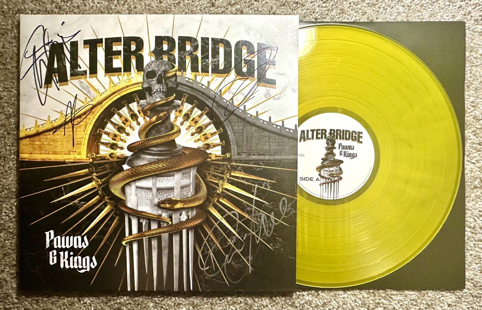 Alter Bridge SIGNED VINYL LP Pawns & Kings Yellow Tremonti YELLOW COLORED Rare