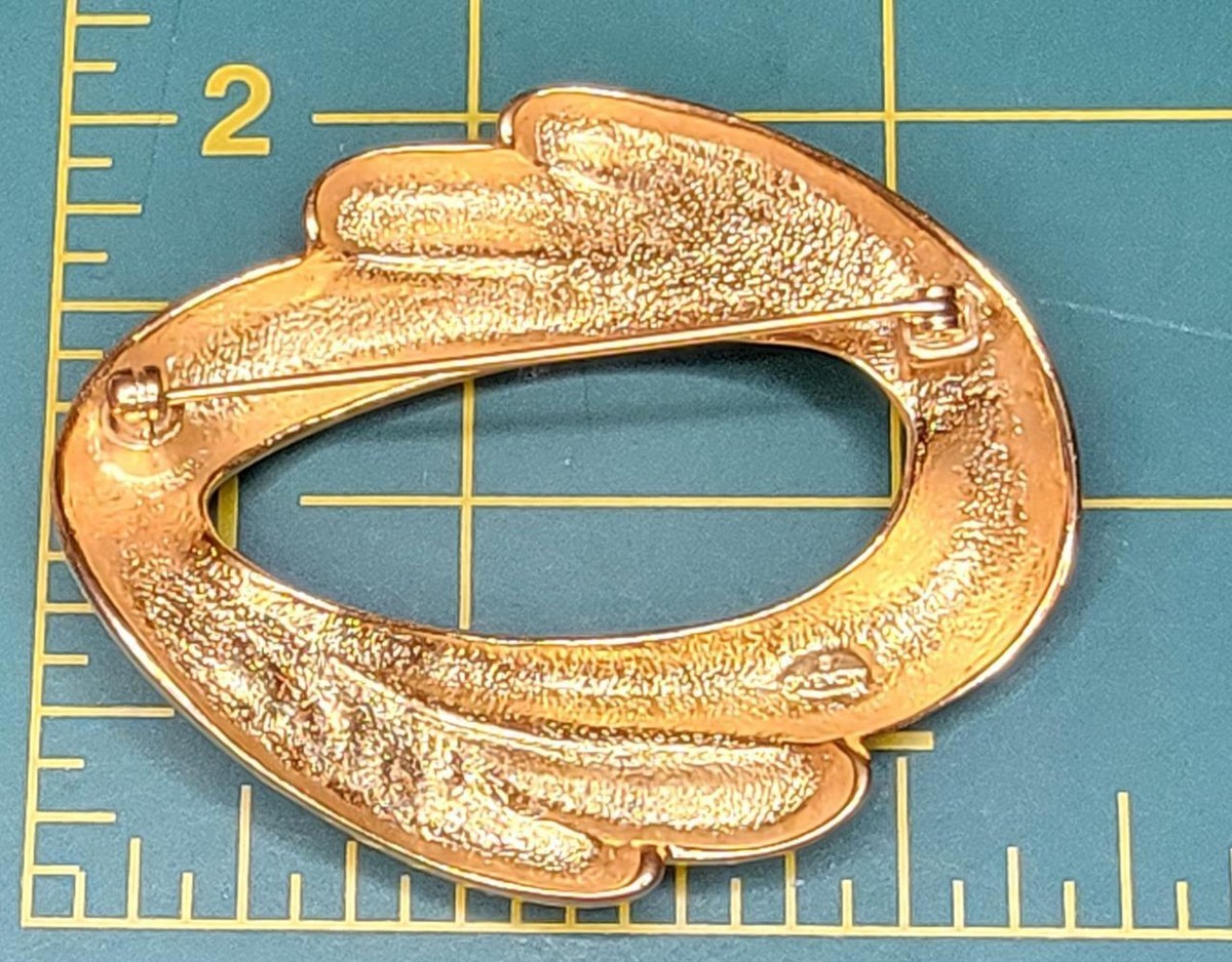 Vintage Signed GIVENCHY Gold tone Polished Oval Shape Pin Brooch