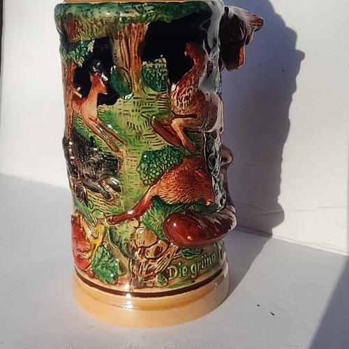 Vintage Large German Beer Stein Fox Handle Deer Elk Stag Wild Boar Mug 1.75L - Picture 5 of 15