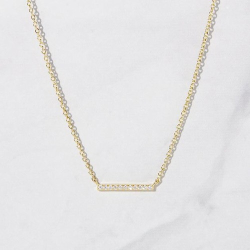 Lab-Created Diamond Pave Set Bar Anhänger Halskette 14K Gelbgold plattiert Silber - Bild 1 von 1