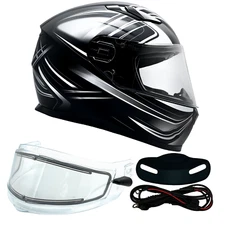 Gray Full Face Snowmobile Helmet Dual Lens Heated shield Retractable Sun Visor