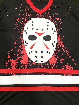 Friday The 13th Jason Voorhees Hockey Jersey Adult L Black Red