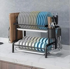Brand New- 2 Tier Kitchen Sink Dish Drainer Rack With Drip Tray Cutlery Holder