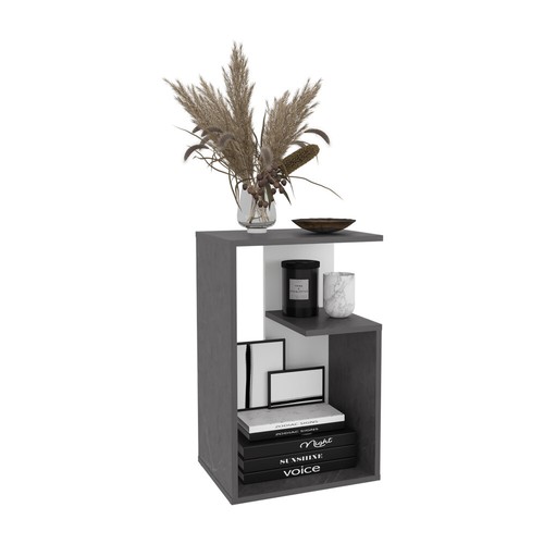 25" High 3 Tier Side Table Black White Natural Oak - Picture 96 of 117