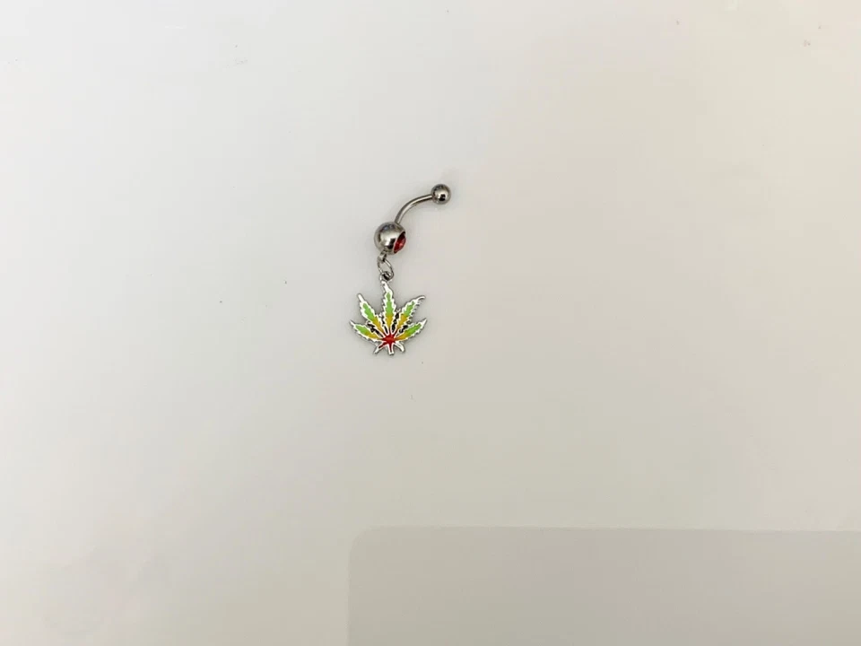 Rasta Pot Marijuana Leaf Weed Belly Button Navel Ring Body Jewelry Piercing 14g - Image 3 of 4