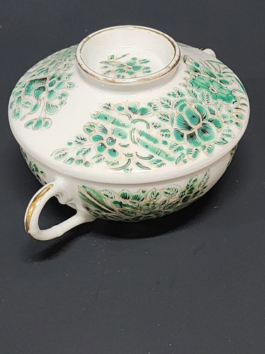Bouillon Cup With Lid Handles Green Jade Gold Flower Bamboo Hong Kong - Picture 18 of 23