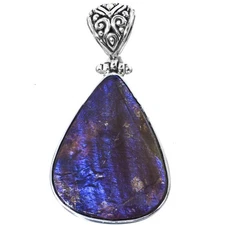 925 Silver Genuine Iridescent Canadian Ammolite Sterling Pendant, 1 5/8