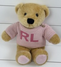 RALPH LAUREN Romance Plush Teddy Bear Lovey Brown Pink Logo Sweater 14"