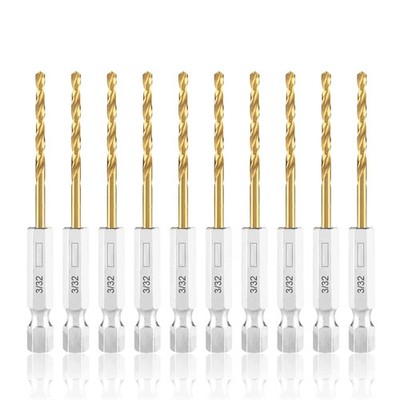 3/32 Twist Drill Bit Set, 10Pcs Titanium HSS Hex Shank Impact Drill Bi...