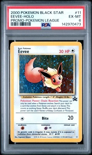 2000 POKEMON BLACK STAR #11 EEVEE HOLO PROMO POKEMON LEAGUE PSA 6 EX-MT