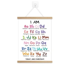 ABC Alphabet Poster Hanger with Wood Frame Wall Art Hanging Scroll Canvas Poster