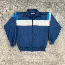 Vintage Oshmans Track Jacket Windbreaker Mens Medium Blue Colorblock 80s Tennis