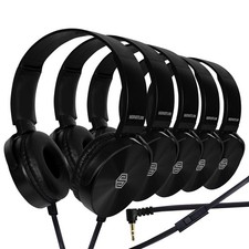 Bulk Kids Headphones for School with Microphones - 5-Pack On-Ear 3.5mm Wired ...