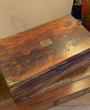 Large Antique Mahogany Campaign Writing Slope Box Brass Bound