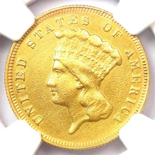 1878 Three Dollar Indian Gold Coin $3 - Certified NGC AU Details - Rare Coin!