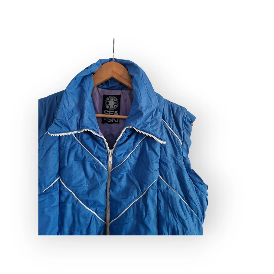 Retro Vintage Design Warm Blue White Striped Woman Gilet, Sea & Ski, Size 10, S - Image 3 of 4