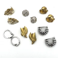 GOLD & SILVER-TONE vintage earring lot - 6 designer clip-ons BSK Monet Trifari 4