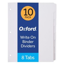 Binder Dividers for 3 Binders, 10 Pack, 8Tab Dividers, Write On Tabs, White P...