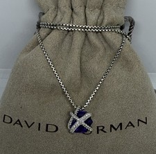 David Yurman Cable Wrap Blue Topaz  Diamonds Necklace 16"-17"