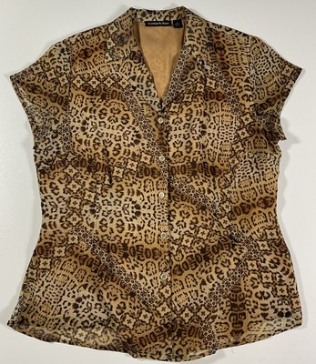 Vintage Y2K Essentials by Milano Cheetah Print Button Up Blouse Sz S Polyester