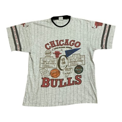 Vintage 90s Chicago Bulls Pinstripe Back-To-Back Champs Graphic Tee Gray Mens L