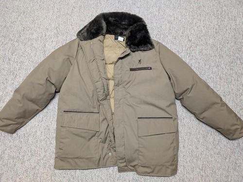 vintage USA made BROWNING puffer GOOSE DOWN coat XL leather trim PARKA insulated - Picture 14 of 15