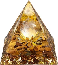Orgone Pyramid Flower of Life Tiger Eye Crystal Orgonite Wealth Luck Energy
