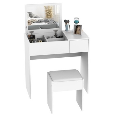 HOMCOM Schminktisch Set mit Klappspiegel gepolstert Hocker Schiebeschublade weiß